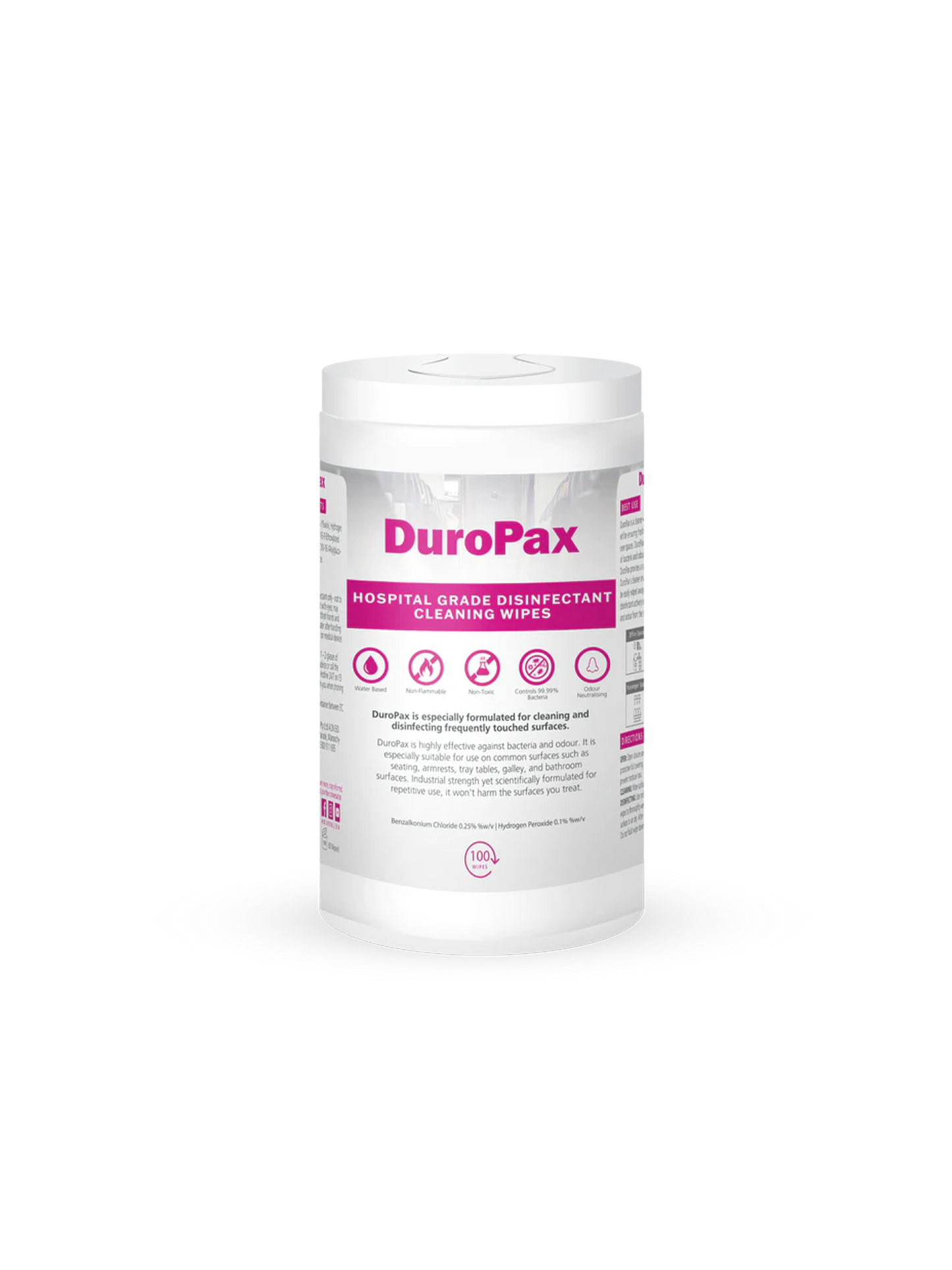 DuroPax Surface Cleaner and Antimicrobial Disinfectant Wipes Tub 100 (Carton of 12)